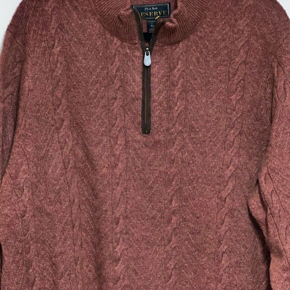 NWT Jos.A.Bank Reserve Cable Knit Half Zip Cinnamon Pullover Wool Sweater Sz XL - Picture 4 of 7